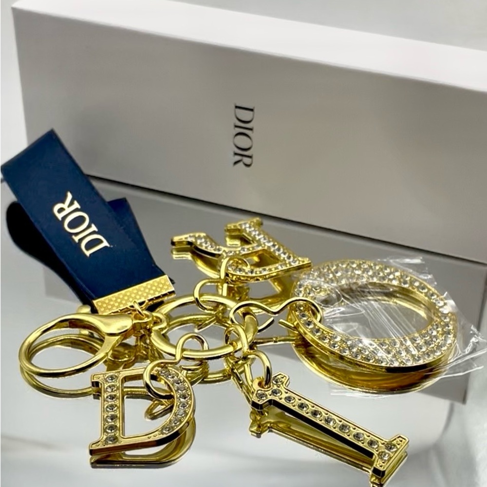 DIOR Gold and Crystal Handbag Charm New with Dior Box